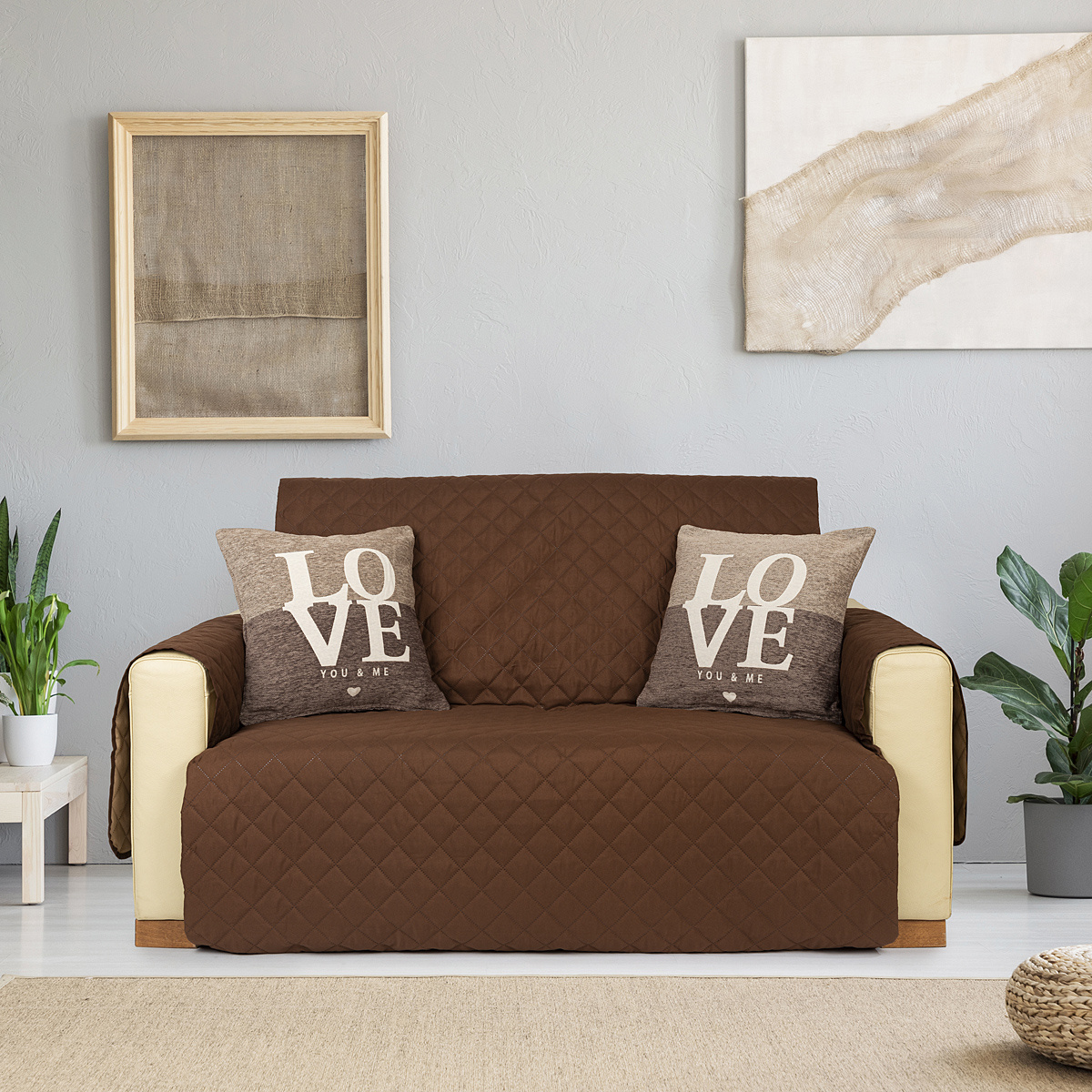 4Home Prehoz na sedaciu súpravu Doubleface hnedá/béžová, 180 x 220 cm – Obrázok 2