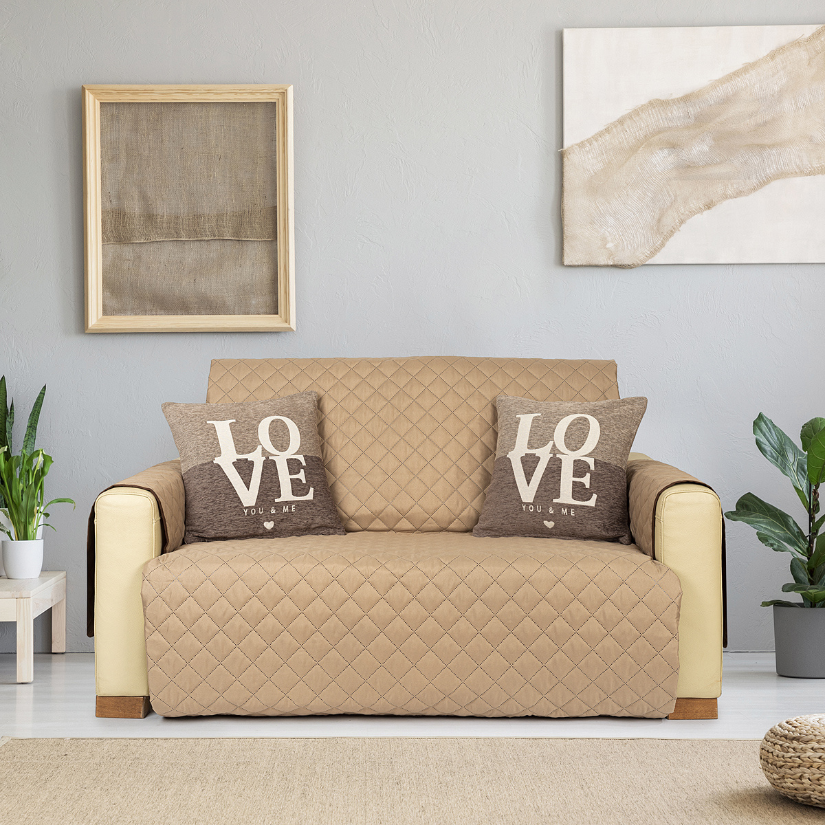 4Home Prehoz na sedaciu súpravu Doubleface hnedá/béžová, 180 x 220 cm – Obrázok 3