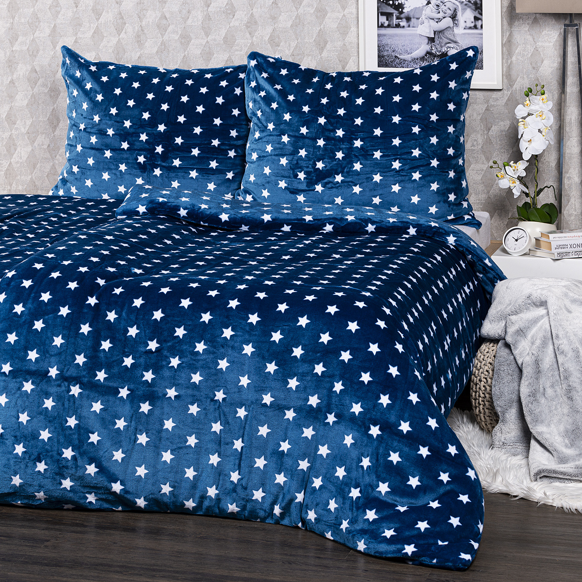4Home obliečky mikroflanel Stars modrá, 160 x 200 cm, 70 x 80 cm – Obrázok 4