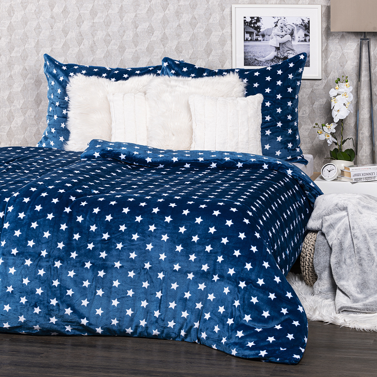 4Home obliečky mikroflanel Stars modrá, 160 x 200 cm, 70 x 80 cm – Obrázok 5