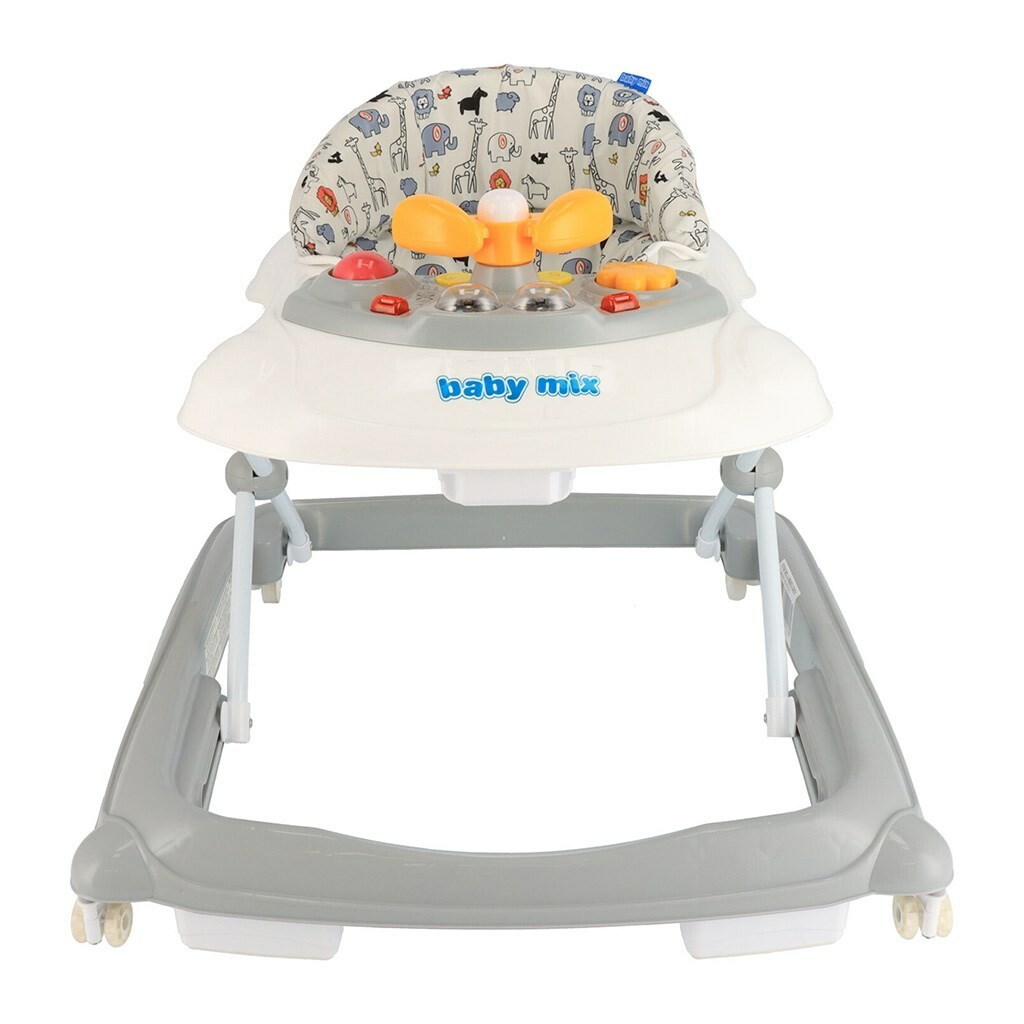 Detské chodítko Baby Mix s volantom a silikónovými kolieskami sivé – Obrázok 2