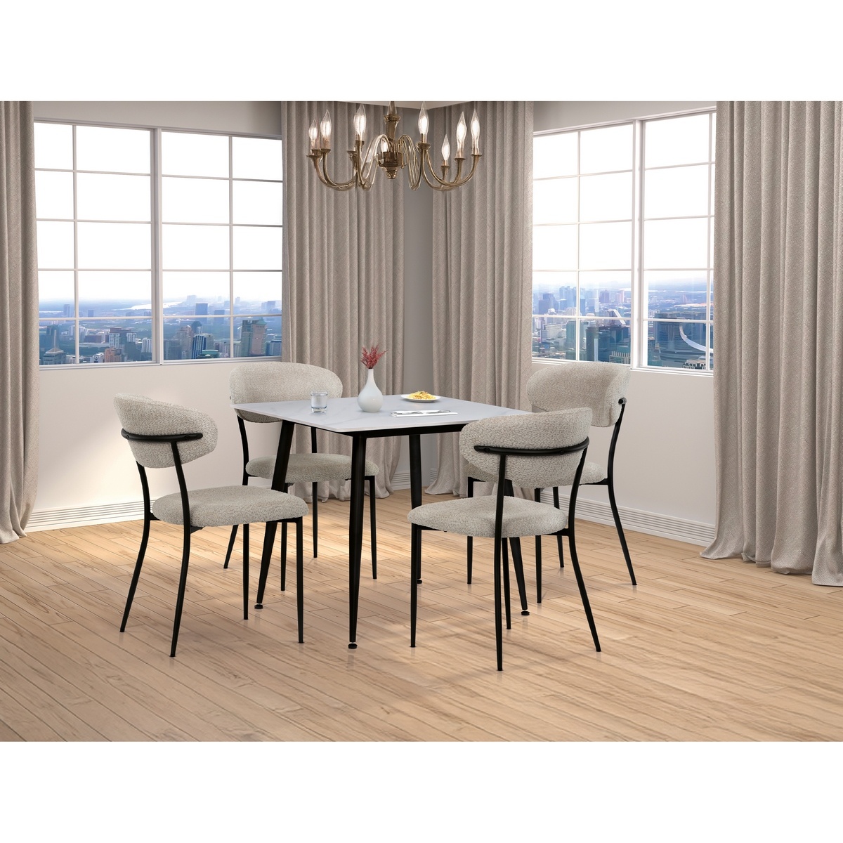 Jedálenský stôl 80 x 80 cm, keramika a mramor,biela – Obrázok 5