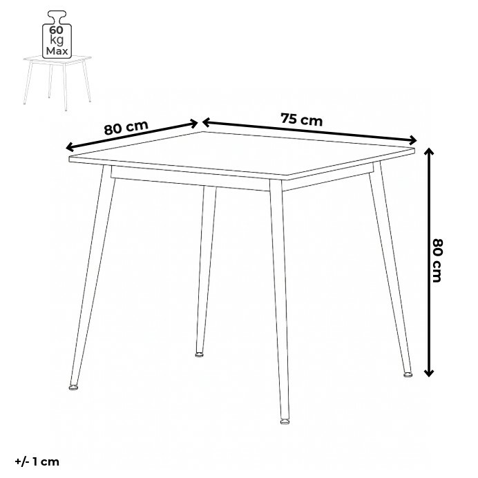 Jedálenský stôl 80 x 80 cm, keramika a mramor,biela – Obrázok 6