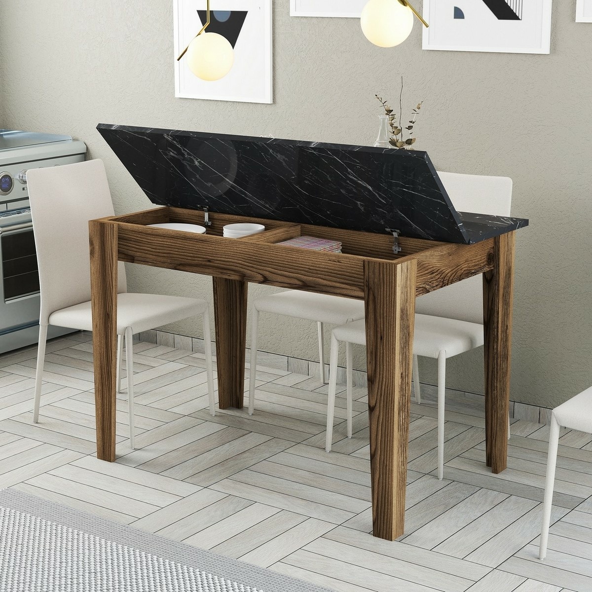 Jedálenský stôl Kiev Black and Walnut – Obrázok 2
