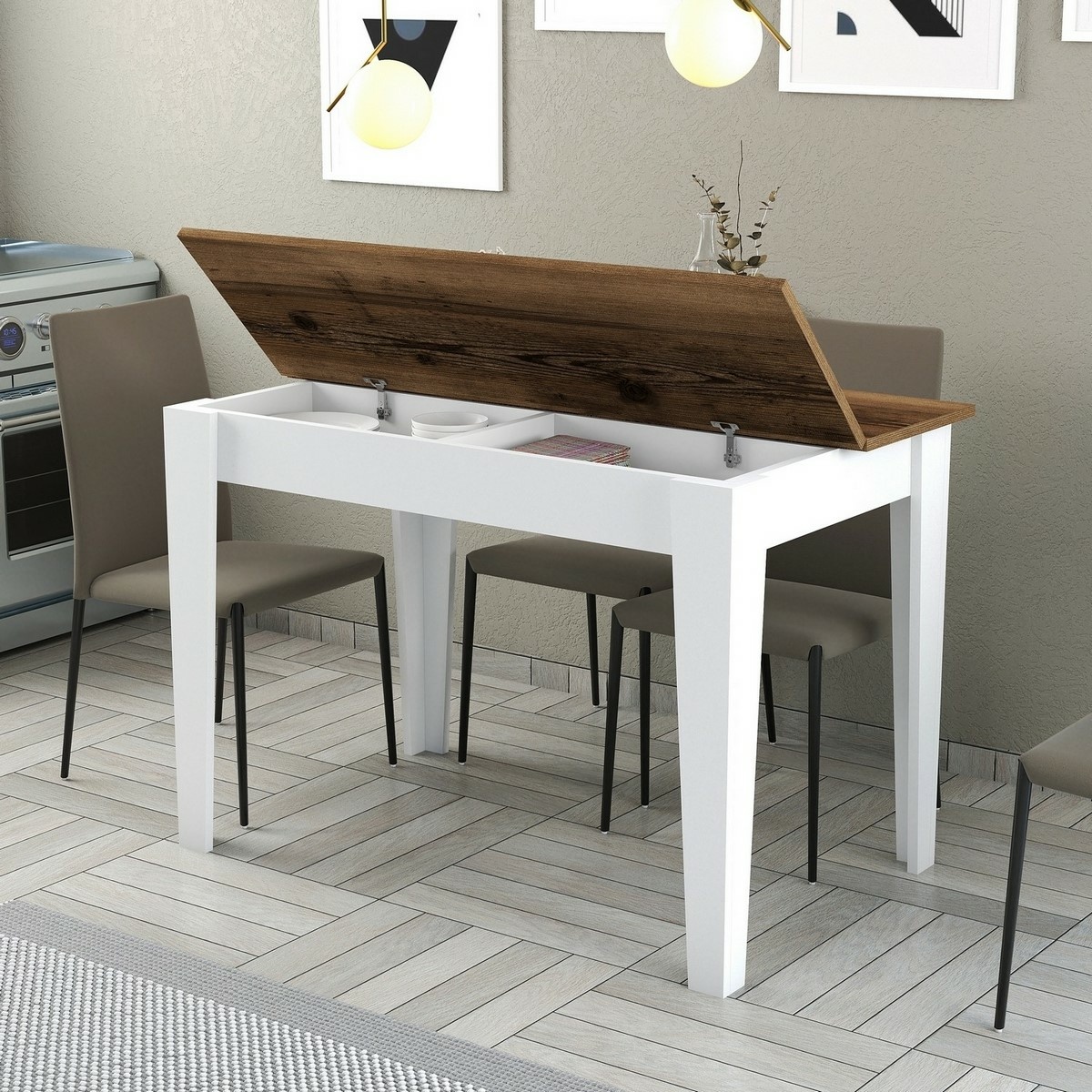 Jedálenský stôl Kiev White and Walnut – Obrázok 2