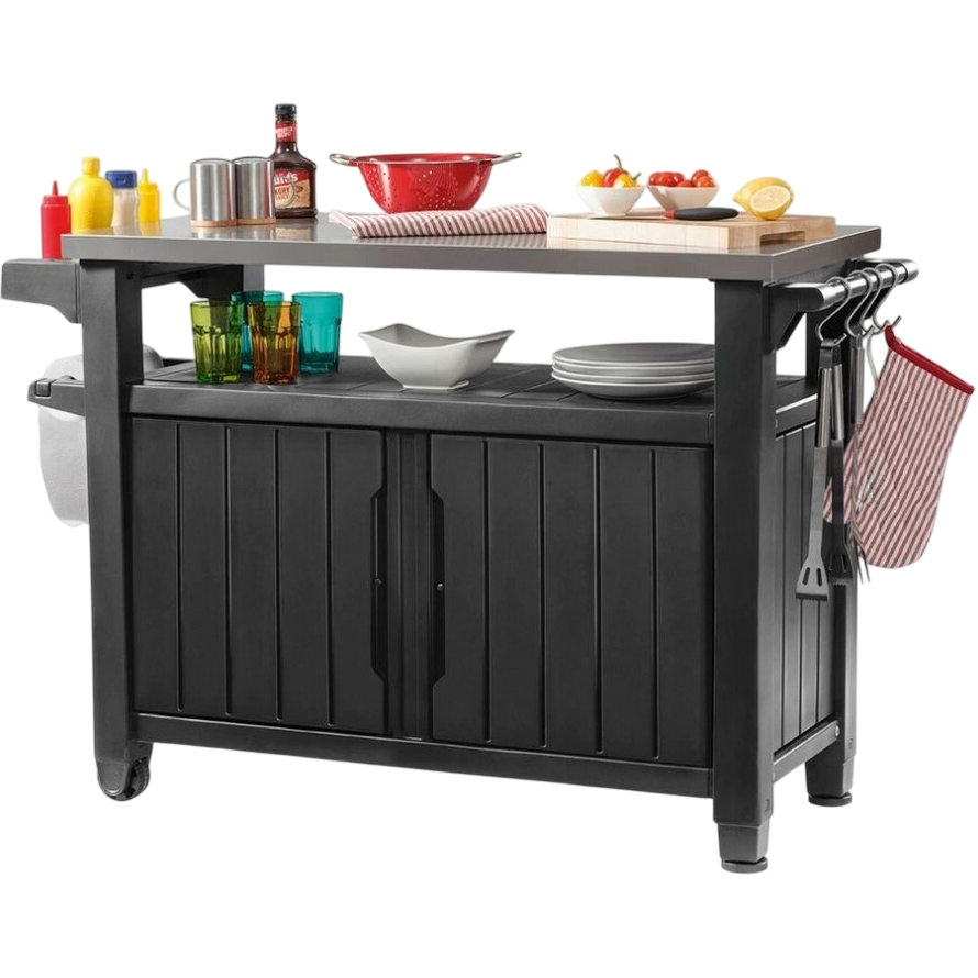 Keter Multifunkčný záhradný grilovací stolík UNITY XL 270l grafit, 134 x 52 x 90 cm