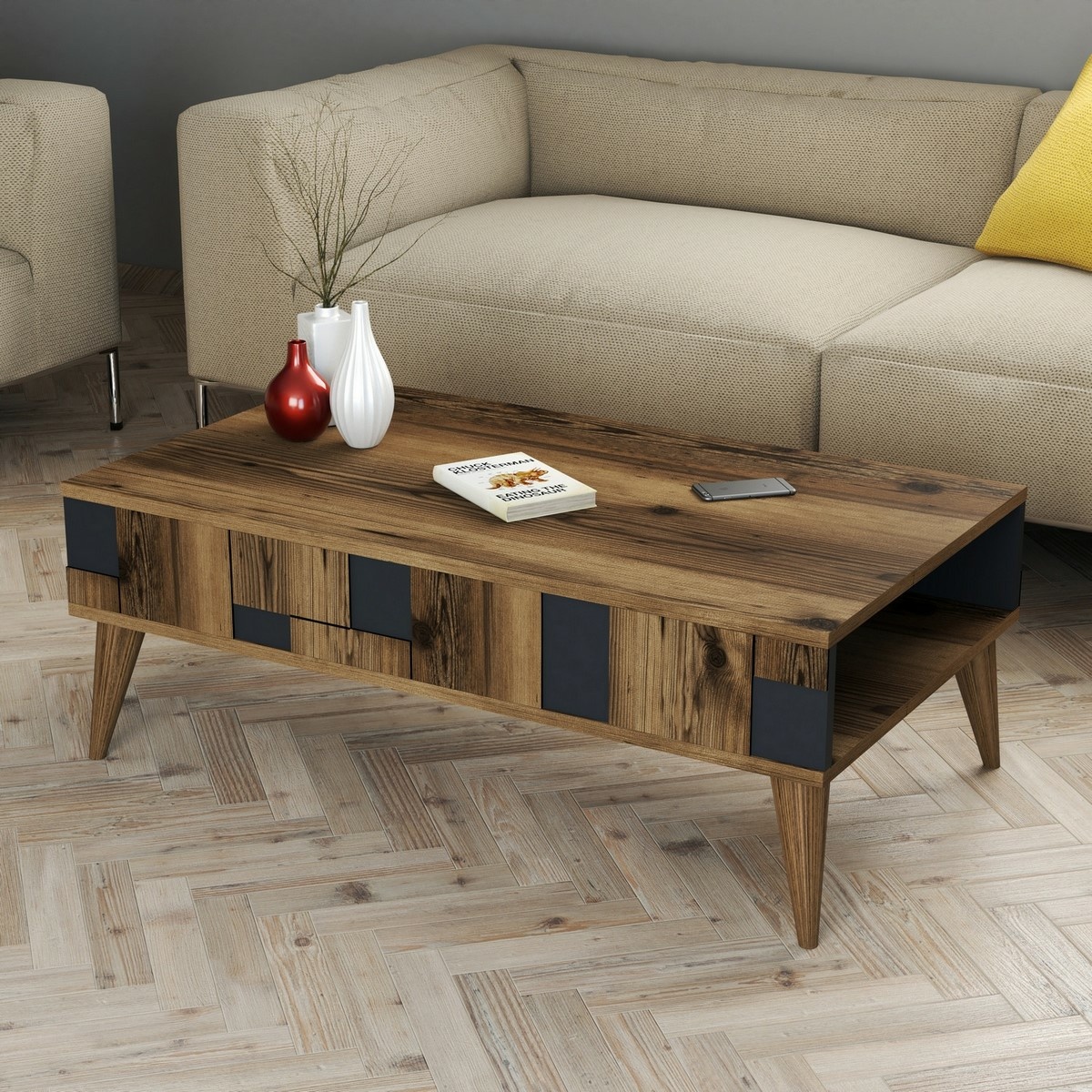 Konferenčný stolík Madrid Anthracite and Walnut – Obrázok 3