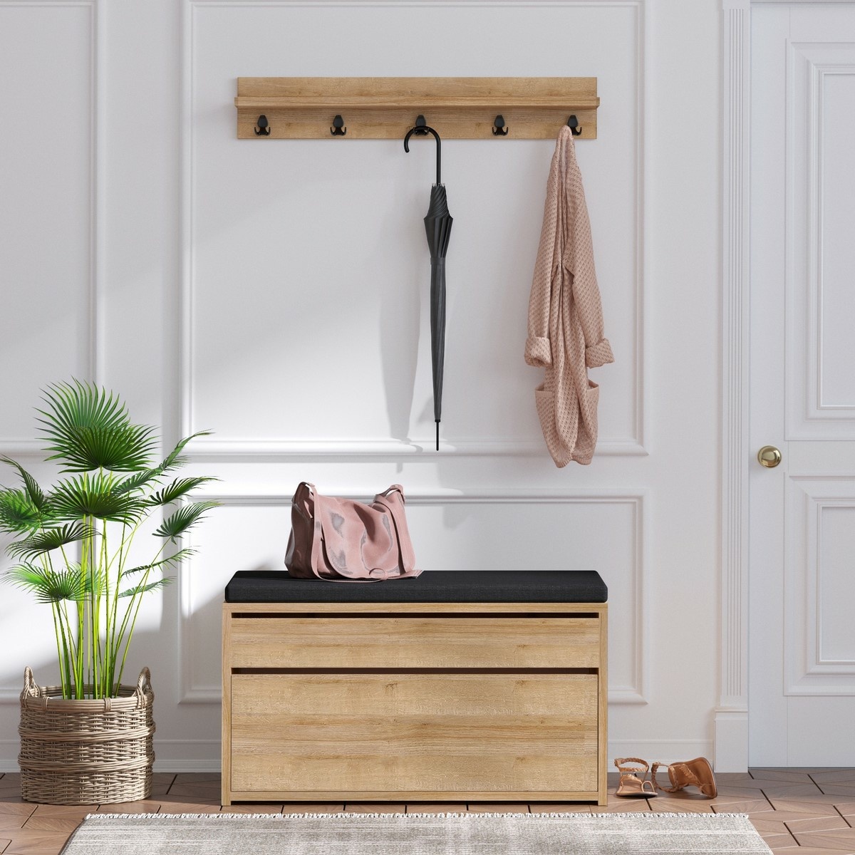 Nástenný vešiak s botníkom Boby Oak and Black – Obrázok 2
