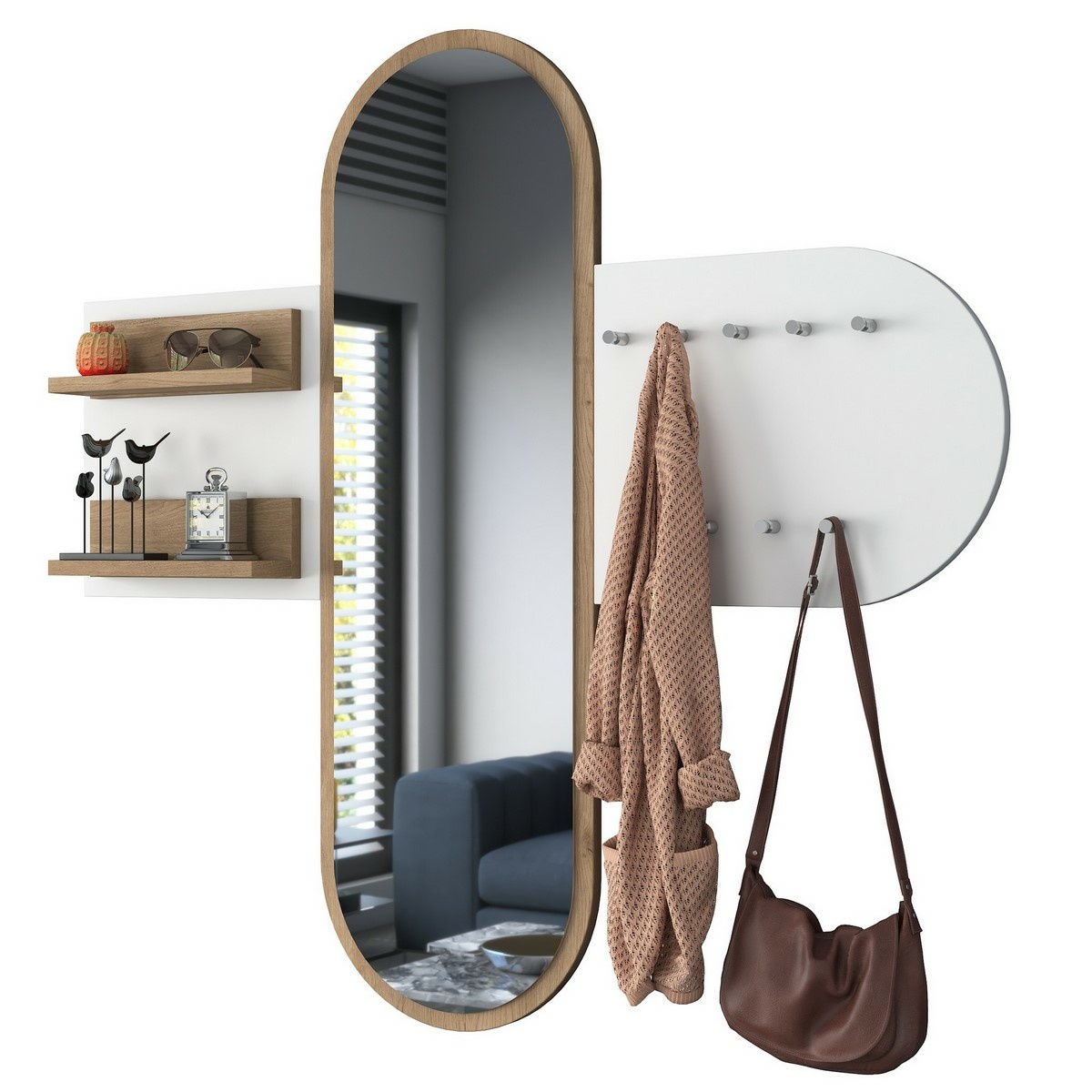 Nástenný vešiak so zrkadlom Pomi White and Walnut – Obrázok 3