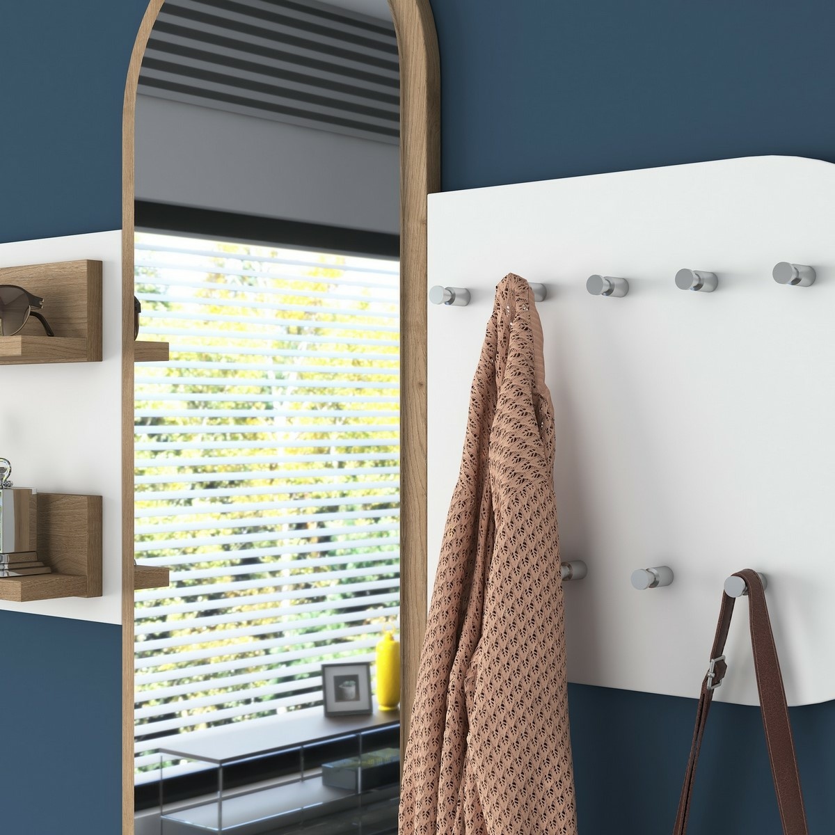 Nástenný vešiak so zrkadlom Pomi White and Walnut – Obrázok 4