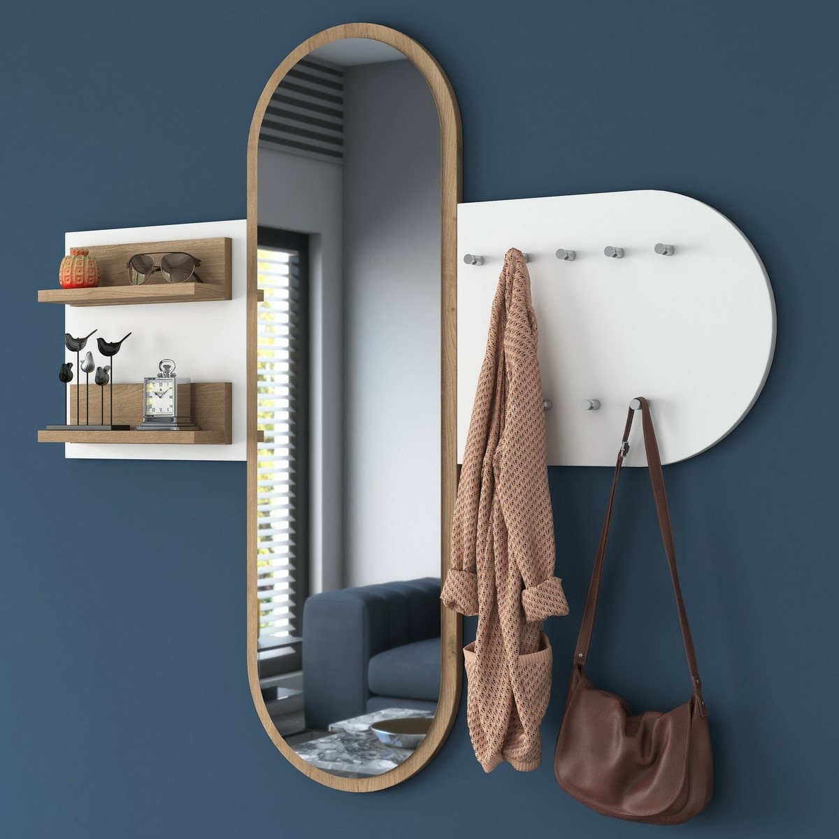 Nástenný vešiak so zrkadlom Pomi White and Walnut – Obrázok 5