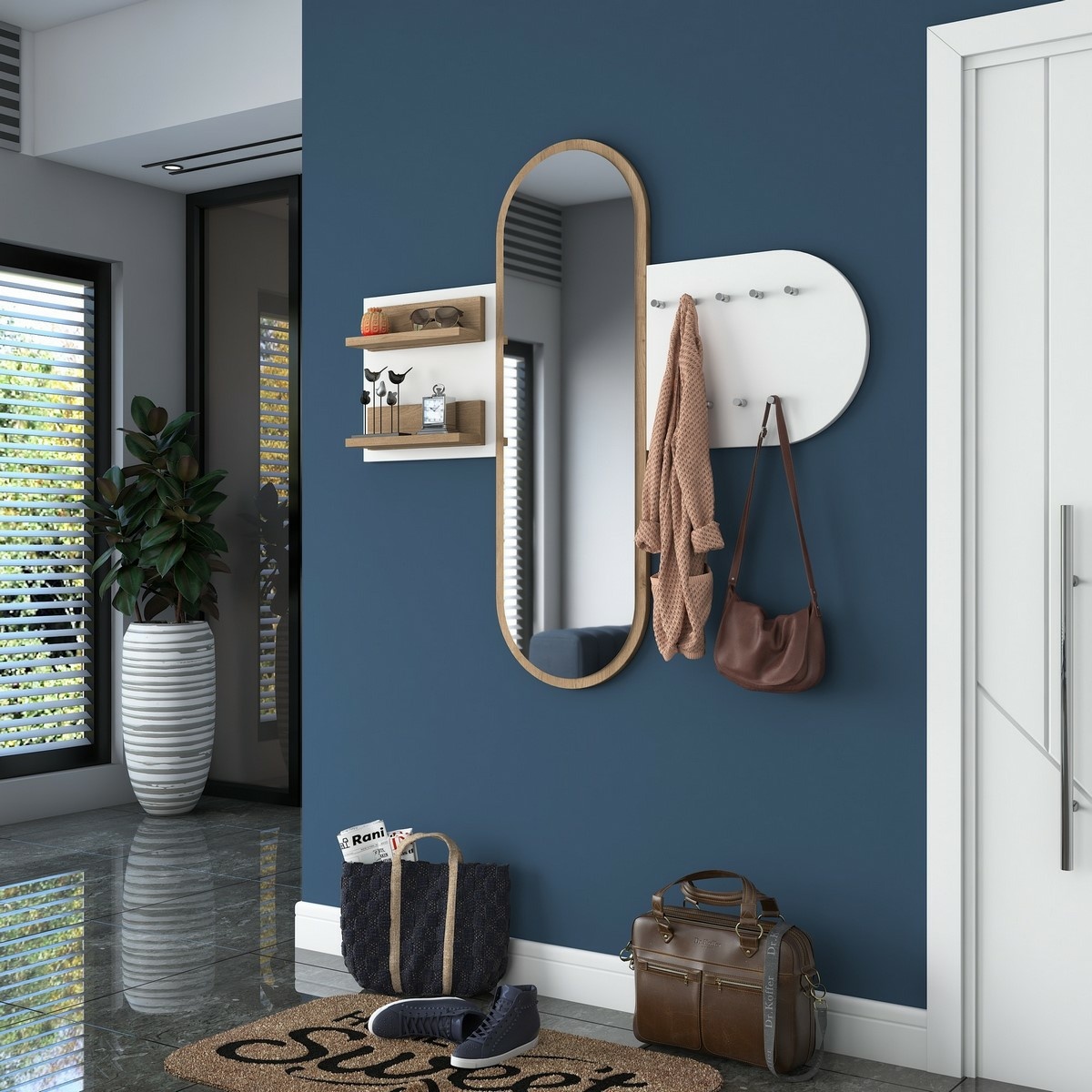 Nástenný vešiak so zrkadlom Pomi White and Walnut – Obrázok 6