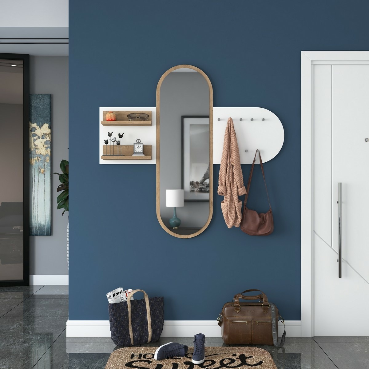 Nástenný vešiak so zrkadlom Pomi White and Walnut – Obrázok 7