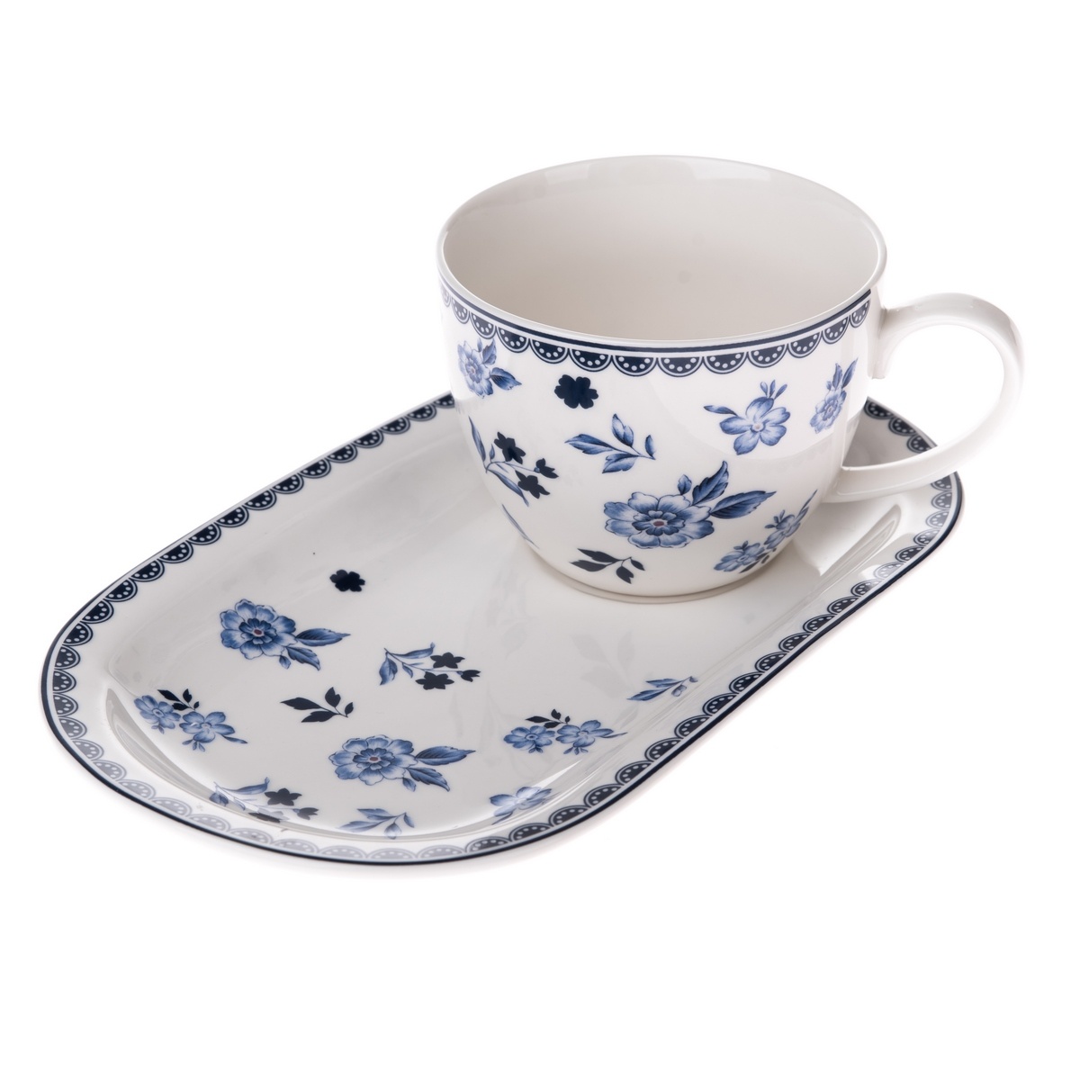 Porcelánový hrnček s podnosom Floral, 365 ml