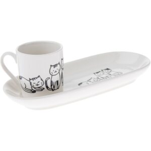 Porcelánový hrnček s podtáckou Mačky 90 ml