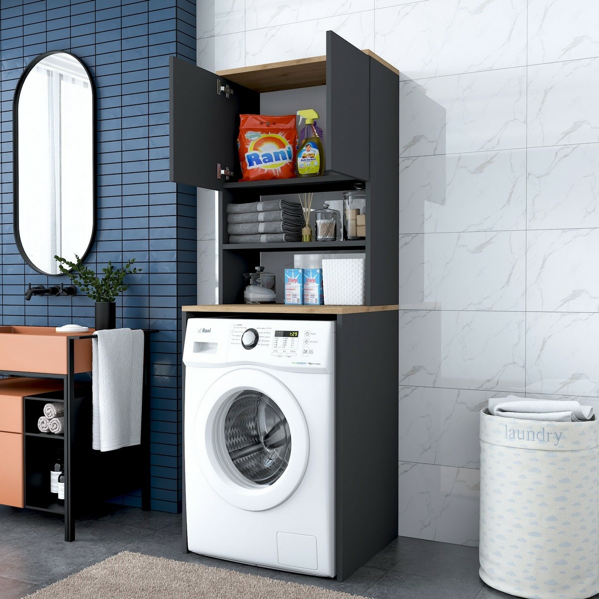 Skriňa nad práčku Karin Anthracite and Walnut – Obrázok 5