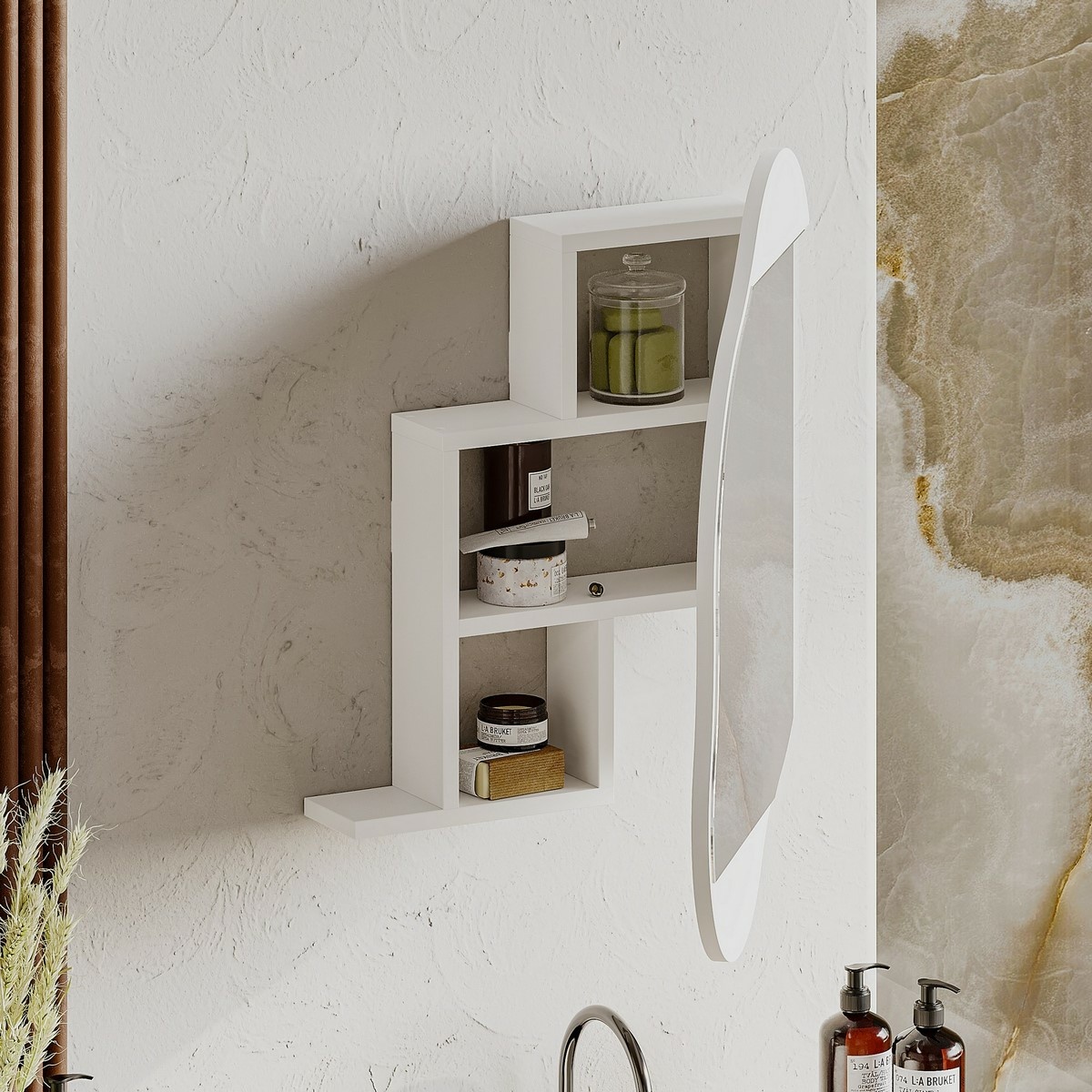 Skrinka do kúpeľne so zrkadlom Cloud White – Obrázok 2