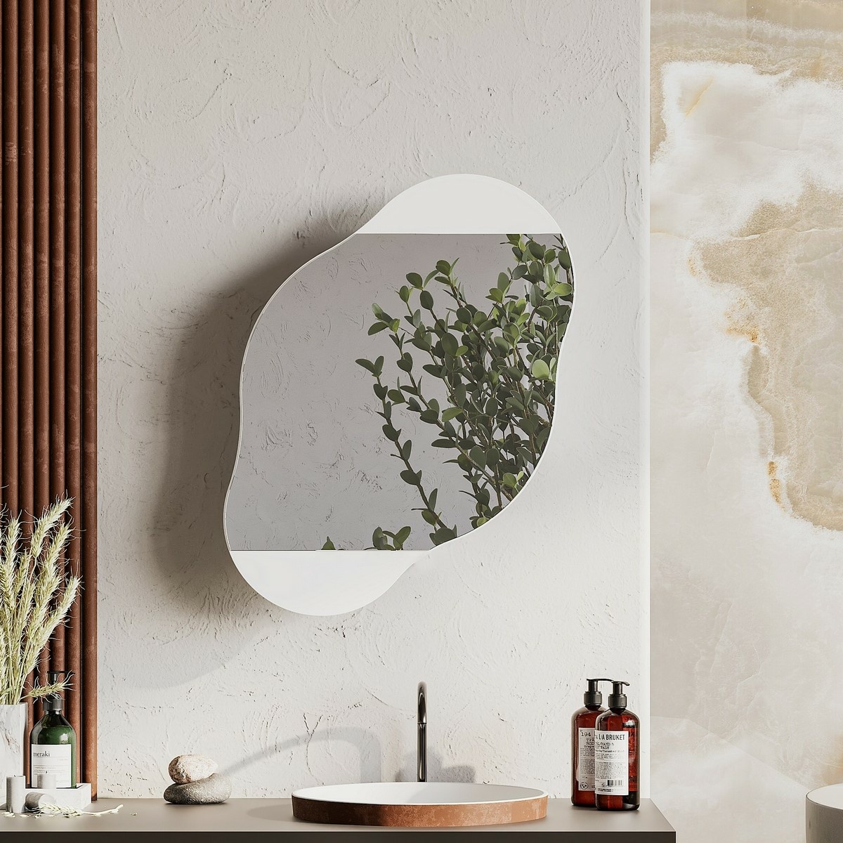 Skrinka do kúpeľne so zrkadlom Cloud White – Obrázok 3