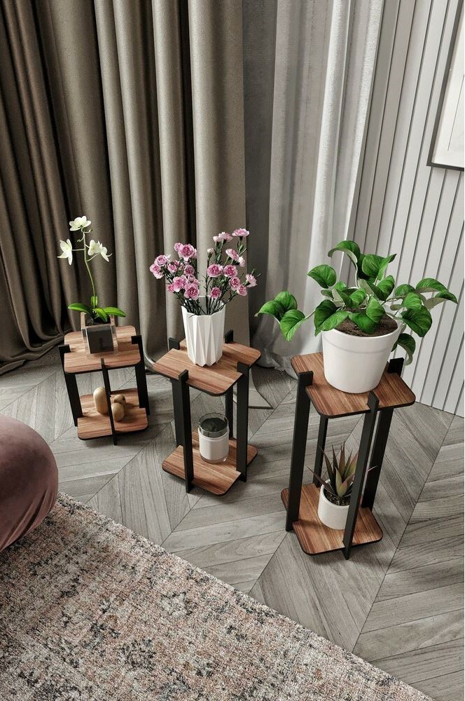 Stojan na kvety Flower Desk Square - Walnut – Obrázok 2