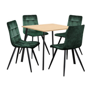 Jedálenský stôl 80×80 BERGEN dub + 4 stoličky BERGEN zelený zamat