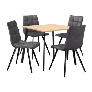 Jedálenský stôl 80×80 BERGEN dub + 4 stoličky BERGEN sivé mikrovlákno