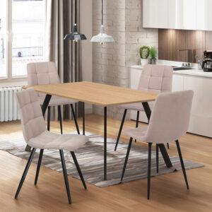Jedálenský stôl 120×80 BERGEN dub + 4 stoličky BERGEN béžová