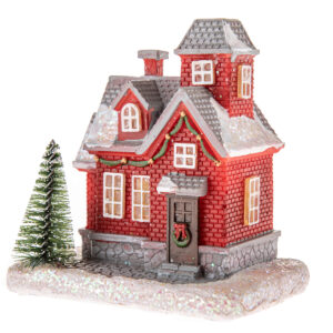 Vianočná dekorácia Červený domček s LED svetlom, 8 x 11,5 cm