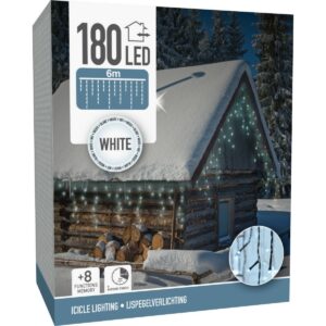 Vonkajšia reťaz Cencúle 6 m, 180 LED, studená biela, časovač, IP44, 6 m
