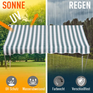 OUTSUNNY Výškovo nastaviteľná prenosná markíza vhodná na balkón 200 x 150 cm zeleno-biela