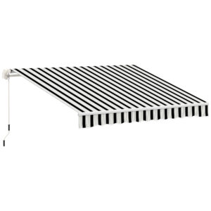 OUTSUNNY Hliníková výsuvná markíza s držadlom 395 x 245 cm modrá a biela