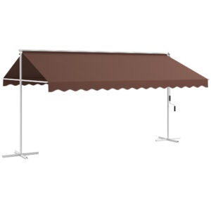 OUTSUNNY Voľne stojaca zaťahovacia markíza s rukoväťou 450 x 340 cm hnedá