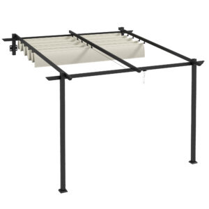 OUTSUNNY Kovová stenová pergola s plátennou strechou 300 x 300 cm krémová