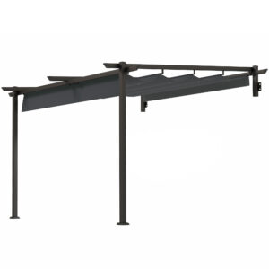 OUTSUNNY Kovová stenová pergola s plátennou strechou 297 x 297 cm tmavosivá