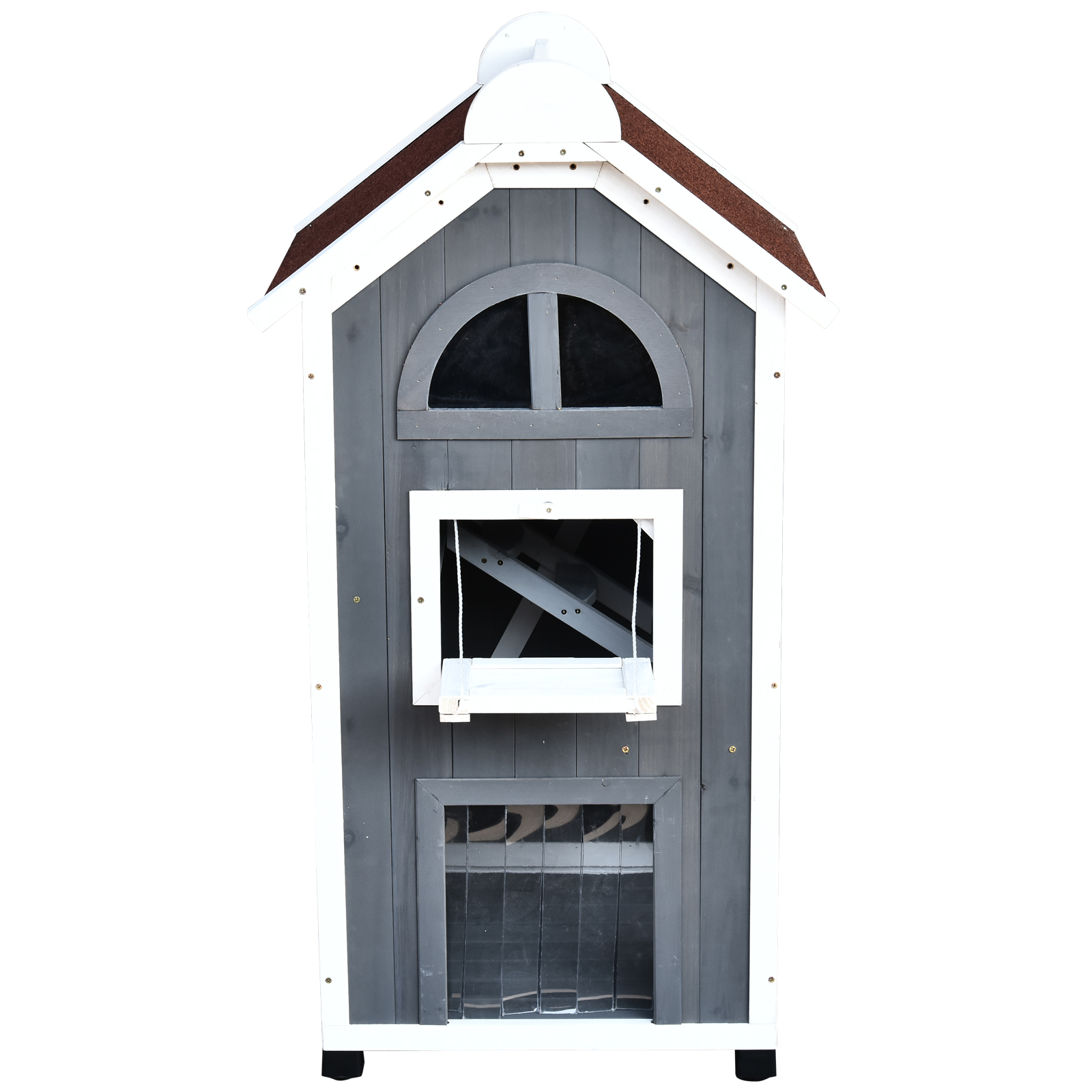 PAWHUT Vonkajší drevený domček pre mačky 59 x 55 x 109 cm sivý – Obrázok 7