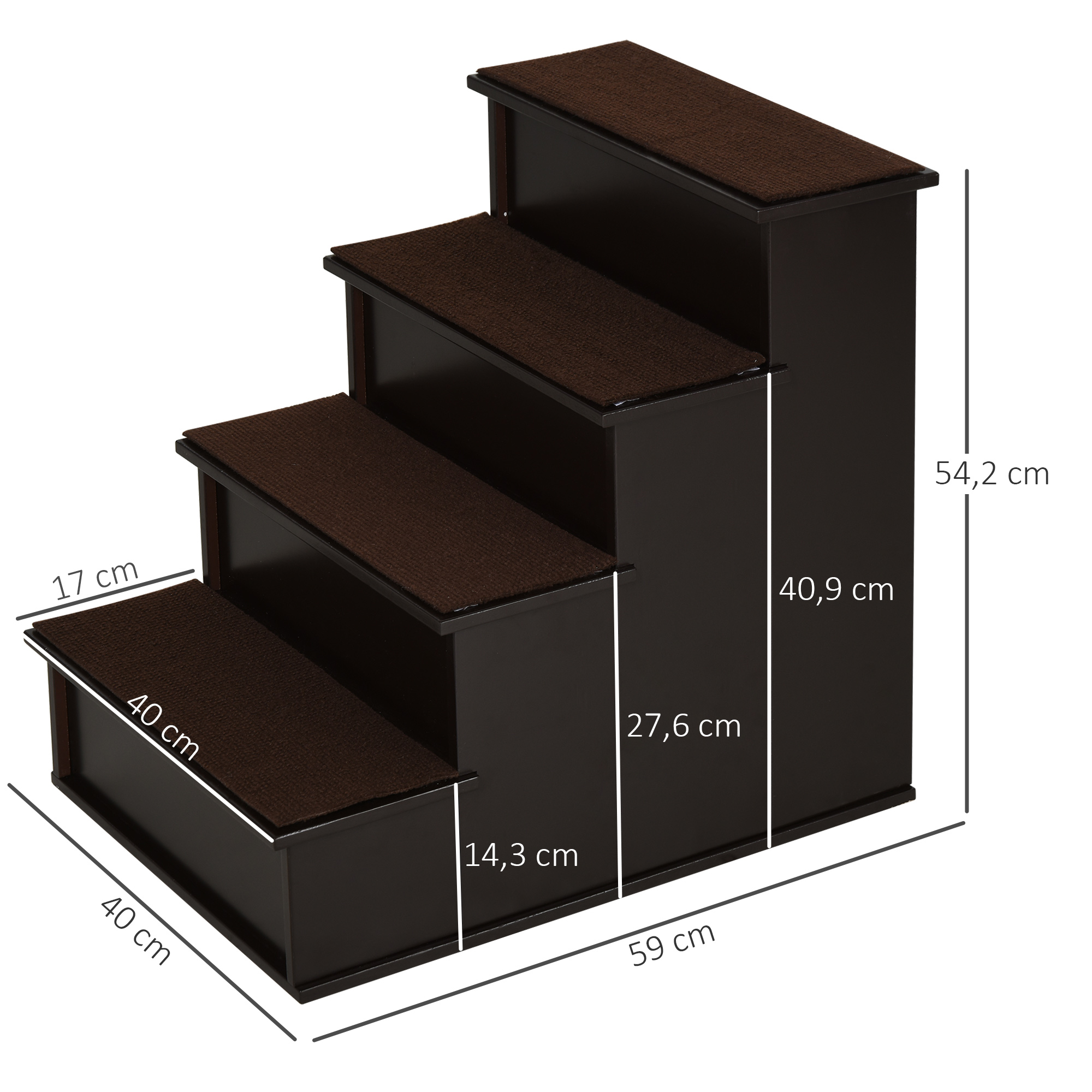 PAWHUT Schody pre psy a mačky 4 stupne 40 x 59 x 54 cm tmavohnedé – Obrázok 7