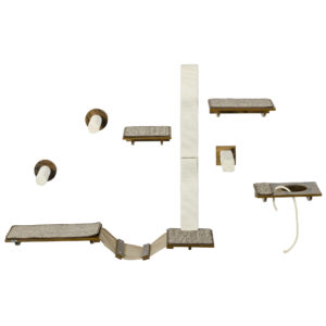 PAWHUT Nástenné chodítko pre mačky so škrabadlom 8D hnedé krémové