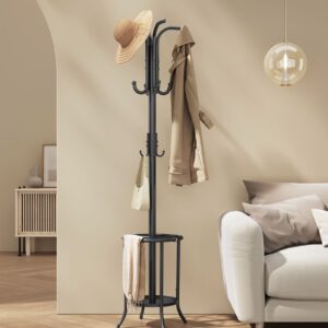 SONGMICS Kovový vešiak s stojanom na dáždniky, čierny