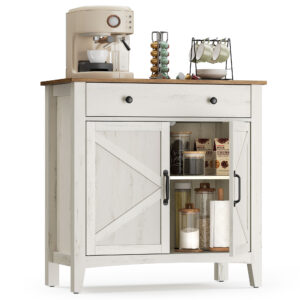 VASAGLE Vintage skrinka so zásuvkou a dvierkami, krémová