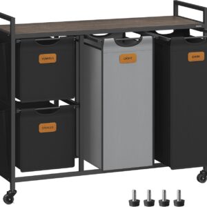 VASAGLE Mobilný kôš na bielizeň s policou, 2+2 koše, 150 l