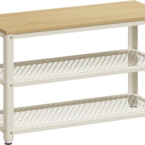 VASAGLE Lavica so stojanom na topánky 73 x 45 x 30 cm biely dub