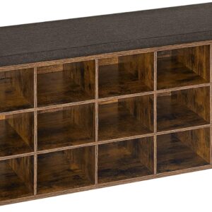 VASAGLE Skriňa na topánky s lavicou, 15 priehradiek, 105 x 48 x 30 cm, hnedá