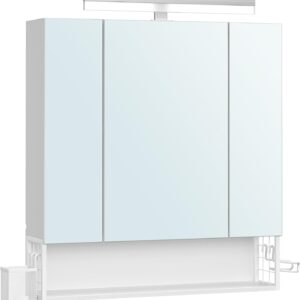 VASAGLE Kúpeľňová 3D zrkadlová skrinka s osvetlením, biela