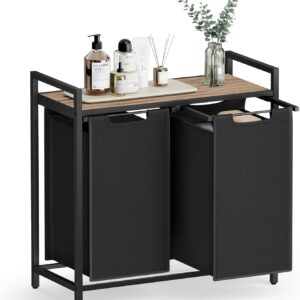 VASAGLE Dvojdielny košík na bielizeň s policou, 92 l, hnedý a čierny