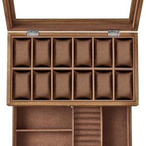 SONGMICS Box na hodinky a šperky so skleneným vekom, hnedá