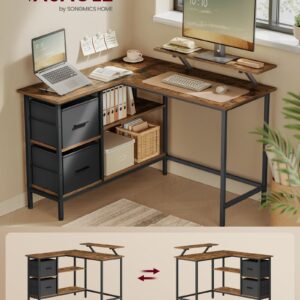 VASAGLE Rohový stôl s policami, boxmi a stojanom na monitor