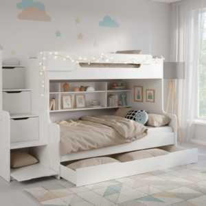 ArtBed Detská poschodová posteľ s roštom HARRY | biela 120 x 200 cm