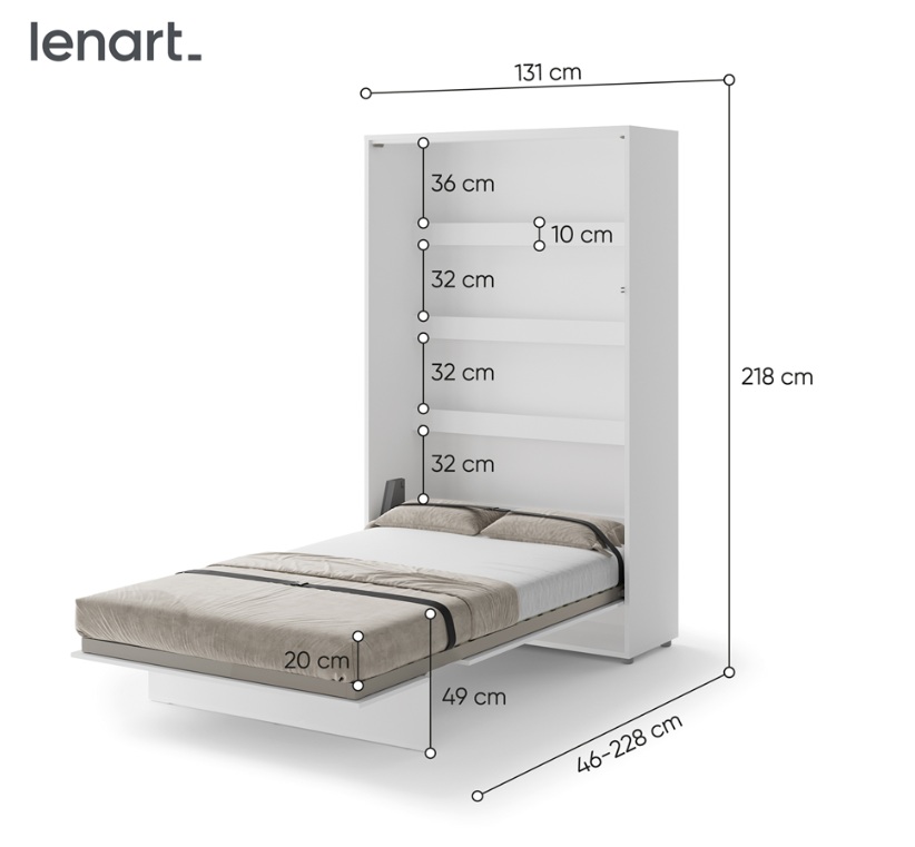 Dig-net nábytok Sklápacia posteľ Lenart BED CONCEPT BC-02 biela | 120 x 200 cm – Obrázok 4