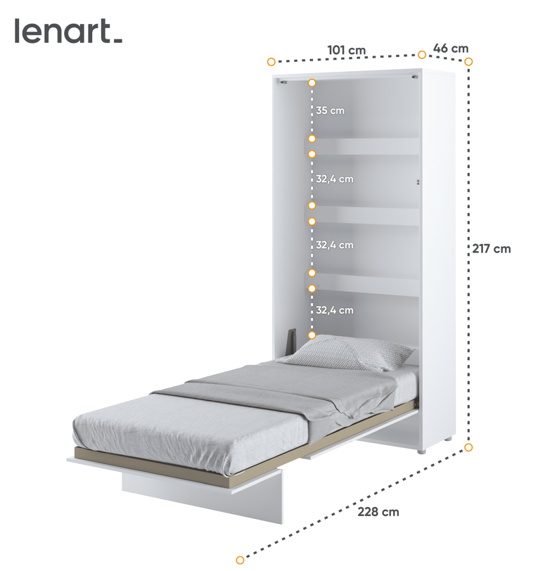 Dig-net nábytok Sklápacia posteľ Lenart BED CONCEPT BC-03 biela | 90 x 200 cm – Obrázok 4