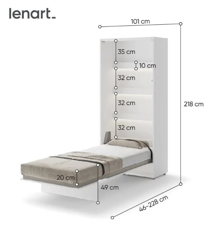 Dig-net nábytok Sklápacia posteľ Lenart BED CONCEPT BC-03p | biely lesk 90 x 200 cm – Obrázok 5