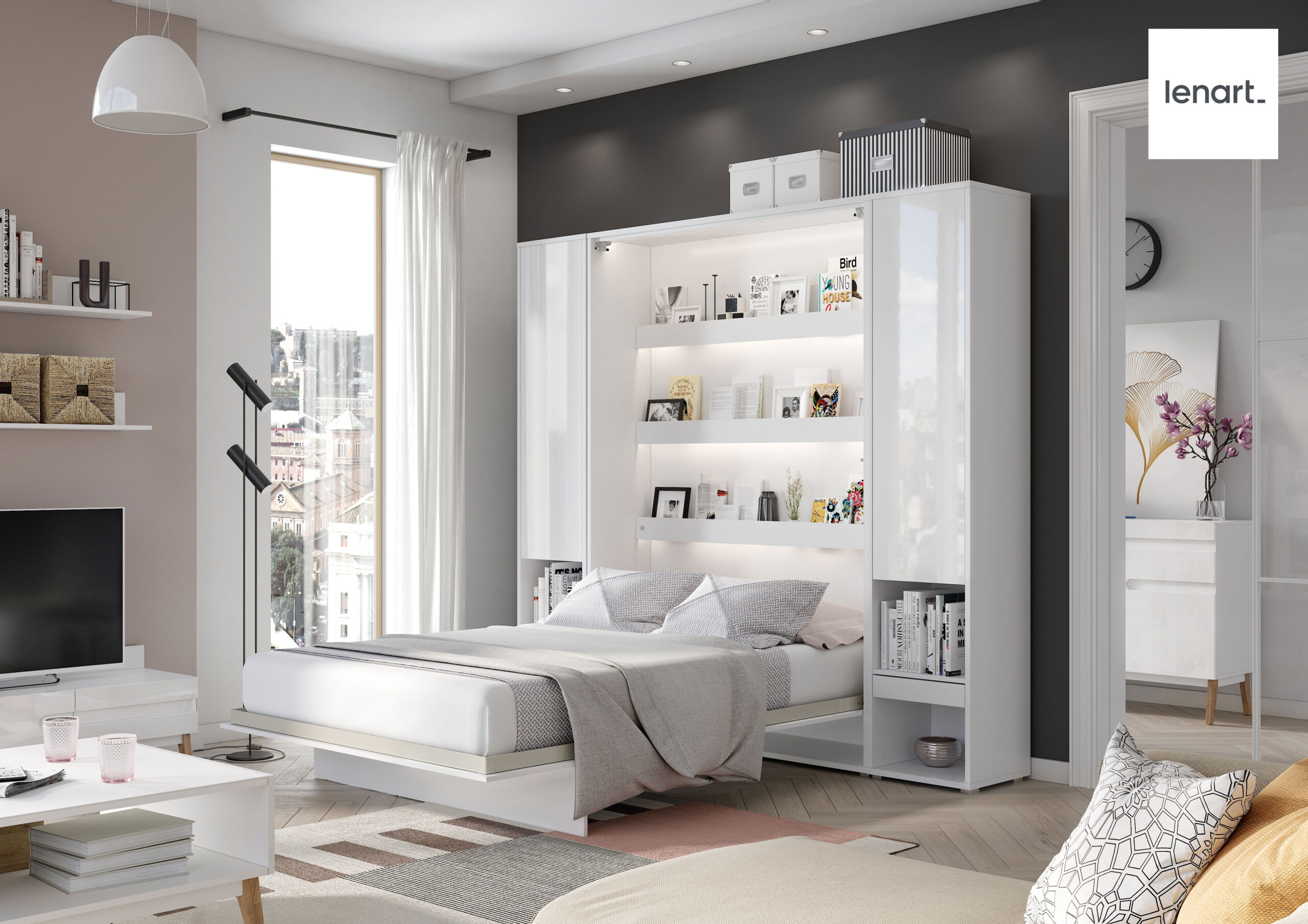 Dig-net nábytok Sklápacia posteľ Lenart BED CONCEPT BC-06p biely lesk | 90 x 200 cm – Obrázok 6